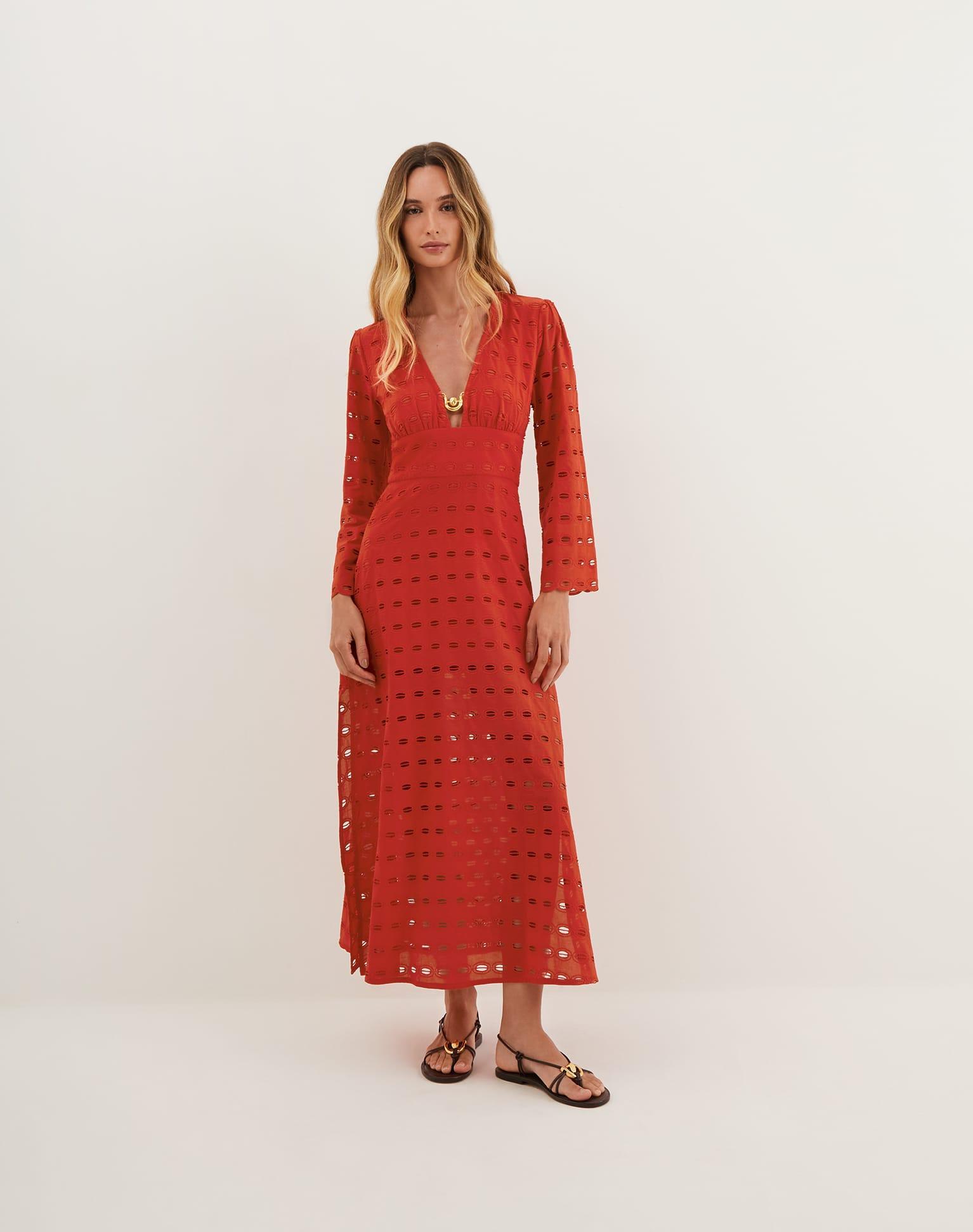 Eyelet Raya Long Dress - Ruby Product Image