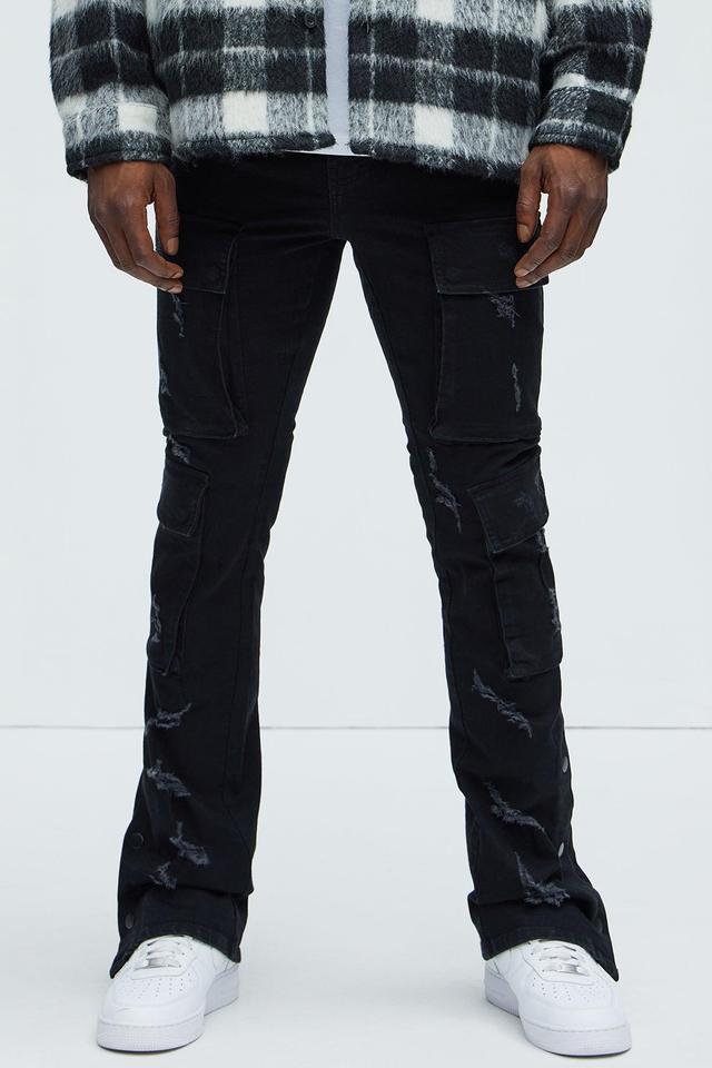 On The Set Stacked Skinny Snap Flare Jeans - Black Product Image