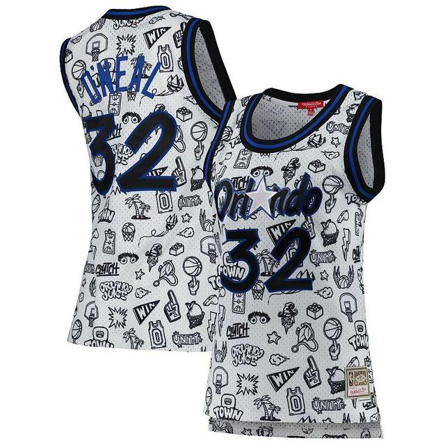 Womens Mitchell & Ness Shaquille ONeal White Orlando Magic 1994 Doodle Swingman Jersey Product Image