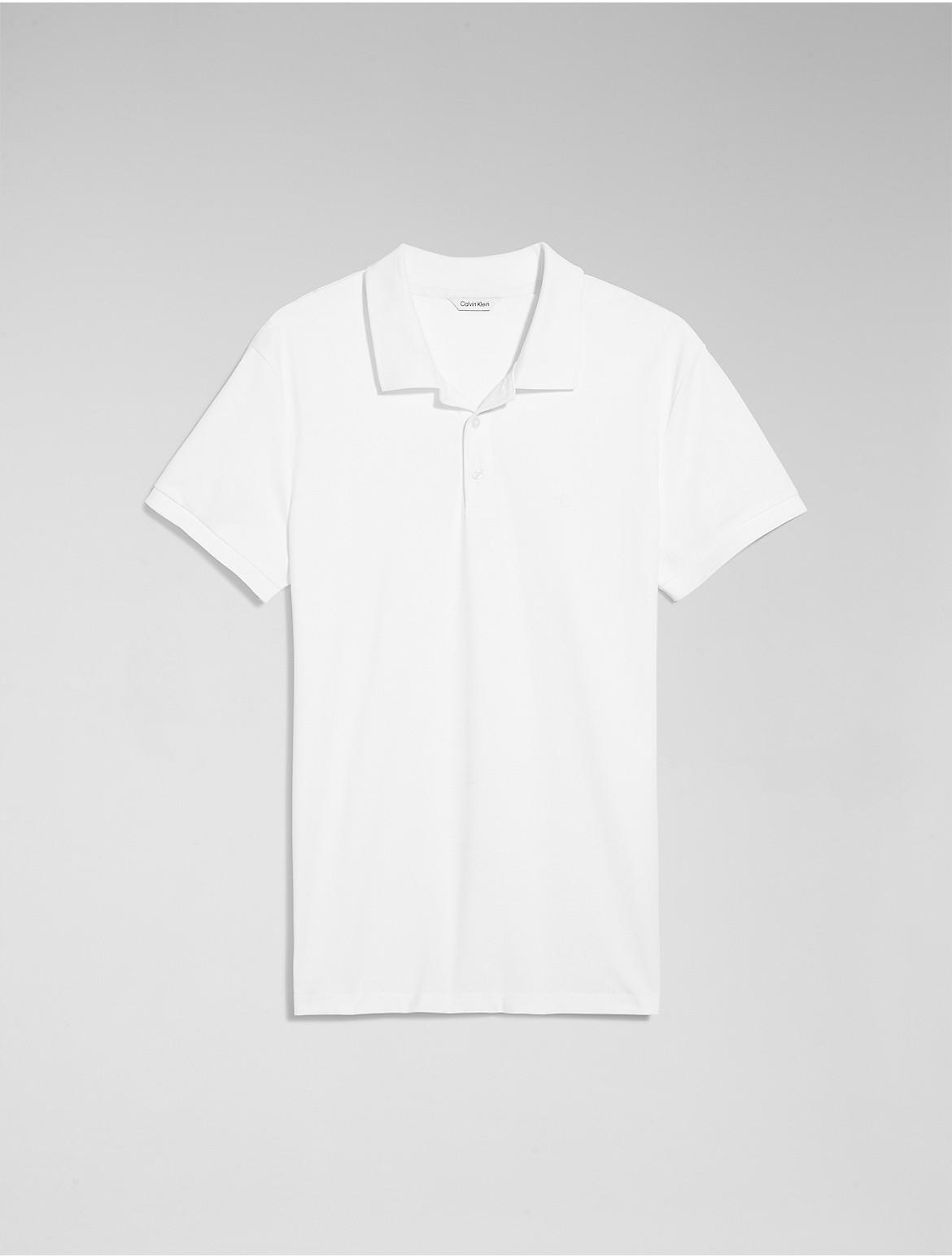 Calvin Klein Mens Slim Smooth Cotton Polo Shirt - White - M Product Image