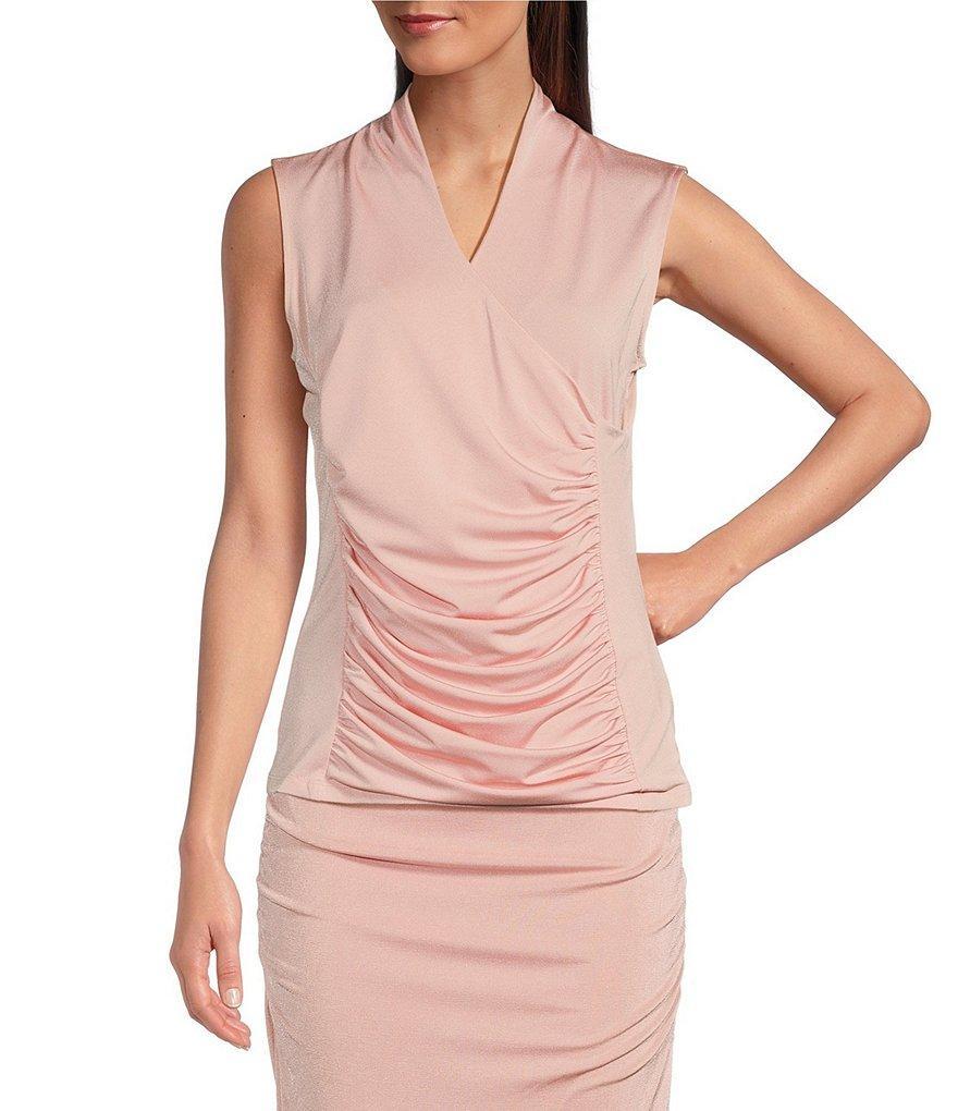 Calvin Klein Stretch V-Neck Ruched Bodice Tank Product Image