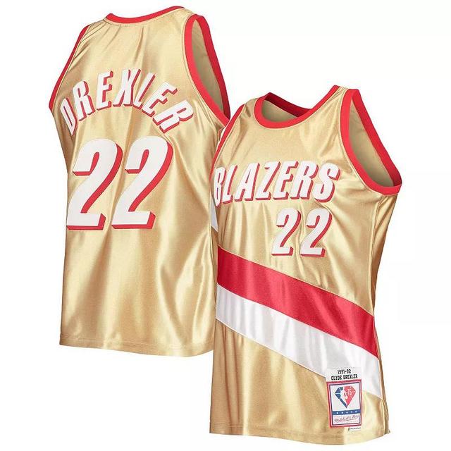 Mens Mitchell & Ness Clyde Drexler Gold Portland Trail Blazers 75th Anniversary 1991-92 Hardwood Classics Swingman Jersey - Gold Product Image