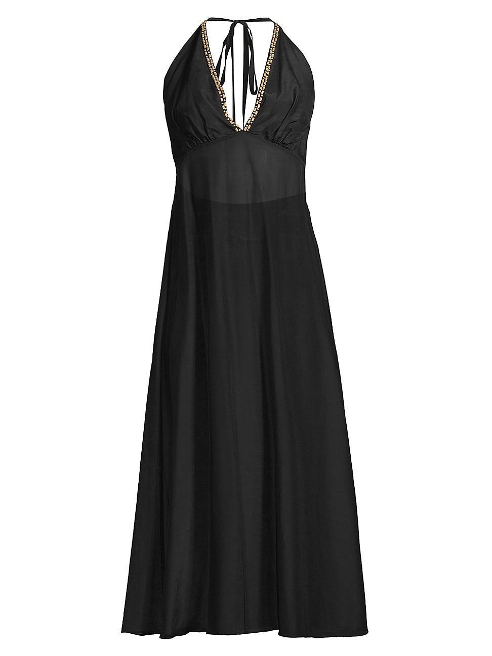 Womens Cotton Silk Voile Halter Maxi Dress Product Image