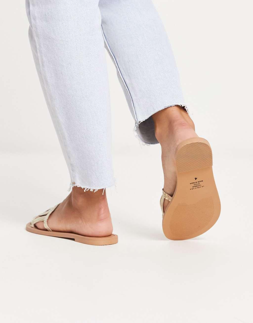 ASOS DESIGN Wide fit Frappe flat sandal in gold Product Image