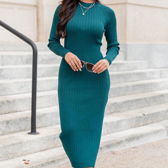 Timeless Beauty Teal Long Sleeve Midi Dress FINAL SALE Product Image