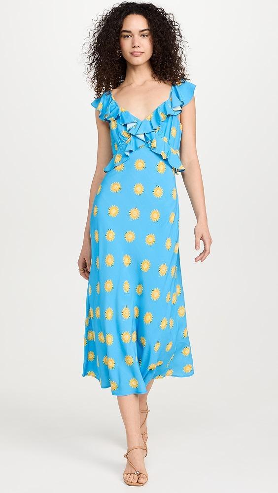 KITRI Rosemary Blue Sunflower Print Midi Dress | Shopbop Product Image