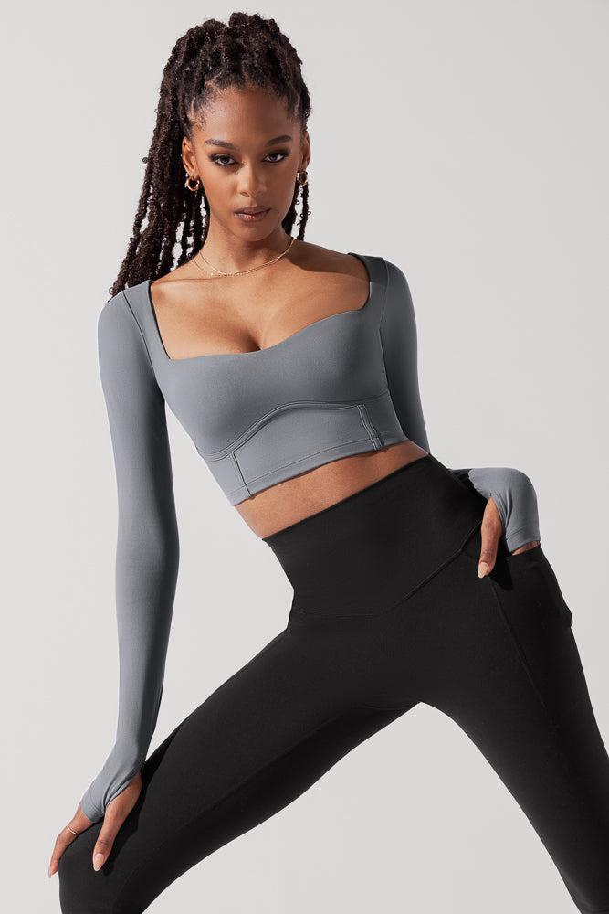 Sweetheart Long Sleeve Crop Top - Cloudy Grey Product Image