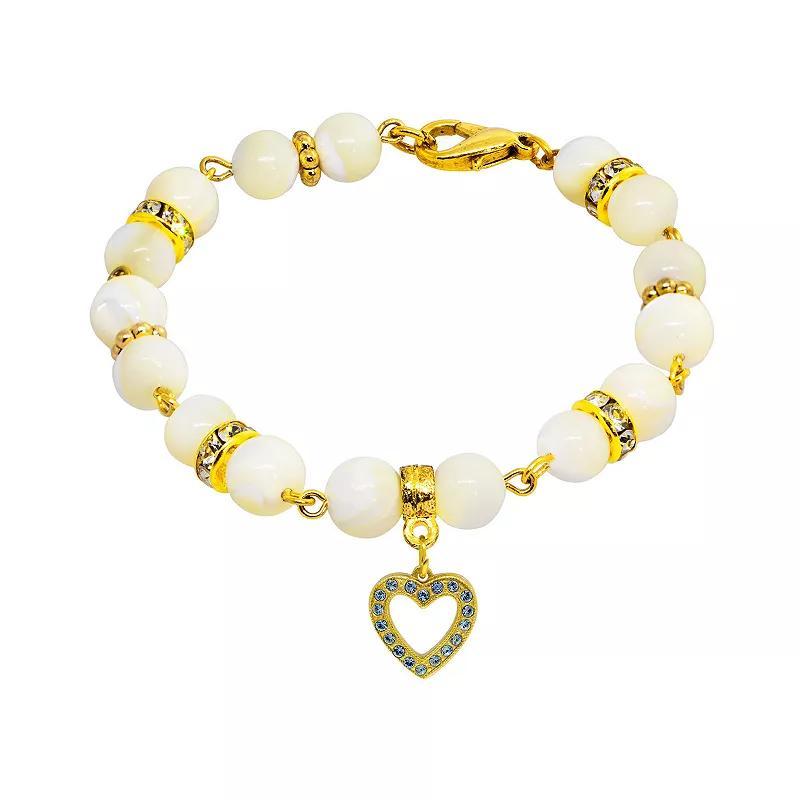 1928 Gold Tone Mother-of-Pearl & Simulated Crystal Birthstone Heart Bracelet, Womens, November Product Image