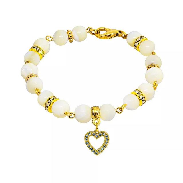 1928 Gold Tone Mother-of-Pearl & Simulated Crystal Birthstone Heart Bracelet, Womens, April Product Image