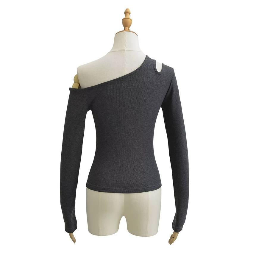 Long-Sleeve Cutout Plain Top Product Image