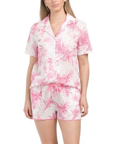 Tropical Notch Top And Shorts Pajama Set for Women | Cotton Product Image