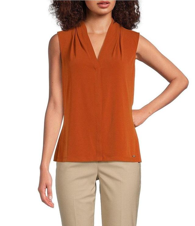 Calvin Klein Stretch V Neckline Sleeveless Blouse Product Image