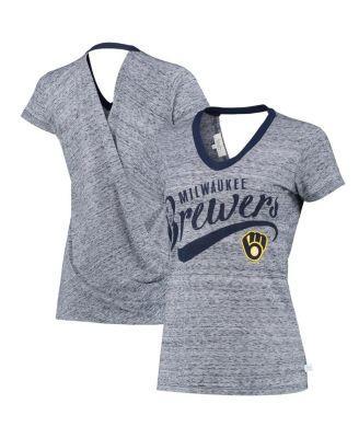 Womens Touch Navy Milwaukee Brewers Hail Mary V-Neck Back Wrap T-shirt Product Image