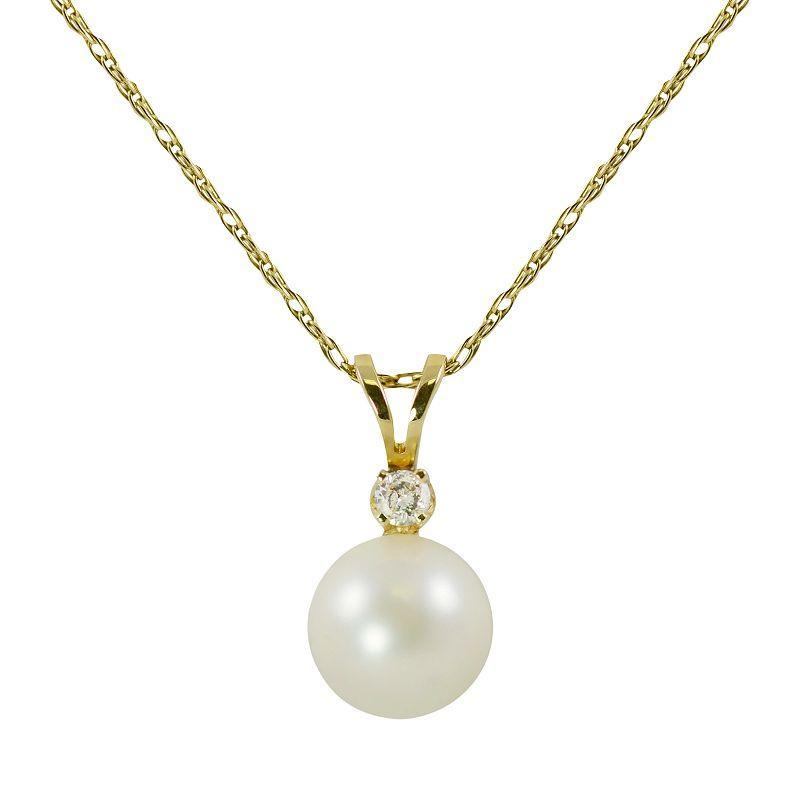 14k Gold Akoya Cultured Pearl and Diamond Accent Pendant, Womens White Product Image