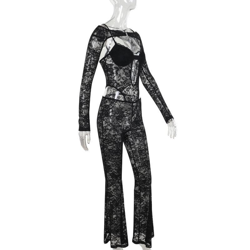 Long Sleeve Lace Cut Out Jumpsuit Product Image