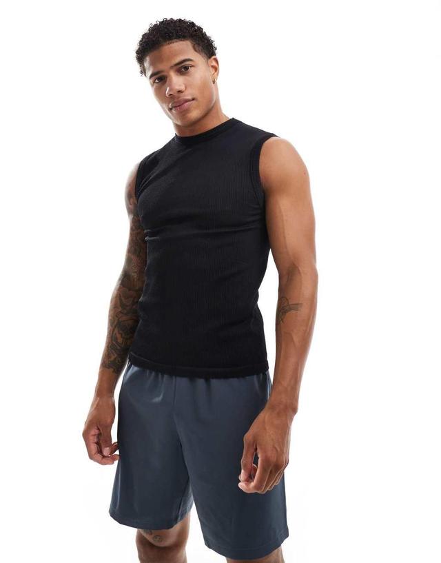 ASOS 4505 Seamless ribbed muscle fit training tank in black Product Image