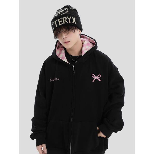 Ribbon Print Zip-Up Hoodie Product Image