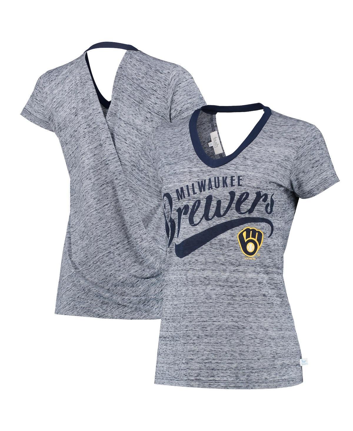 Womens Touch Navy Milwaukee Brewers Hail Mary V-Neck Back Wrap T-shirt Product Image