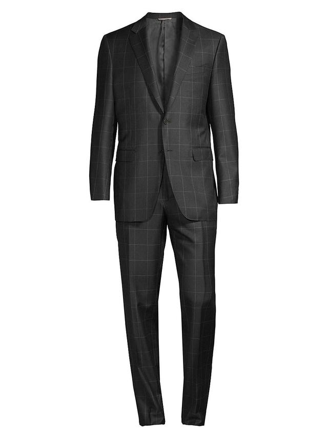 Mens Windowpane Wool Suit Product Image