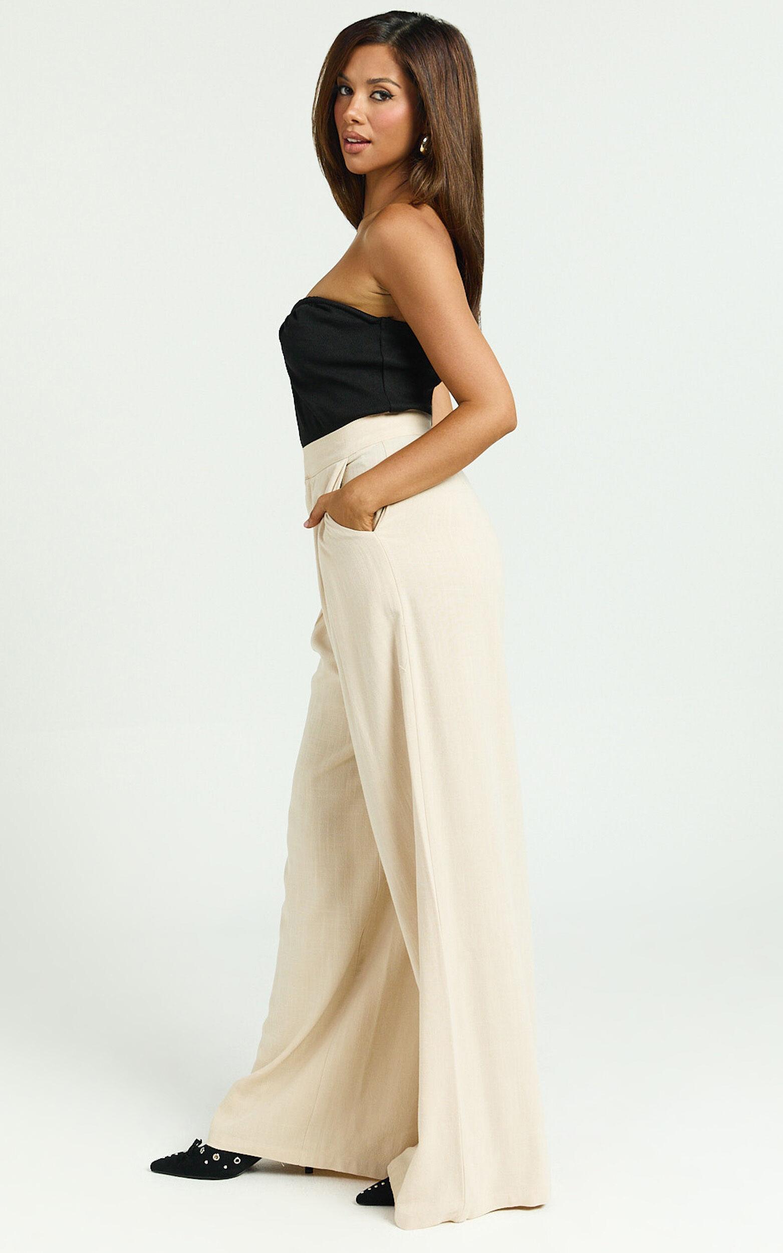 Hermione Pants - High Waist Wide Leg Pleated Palazzo Pants in Natural Product Image