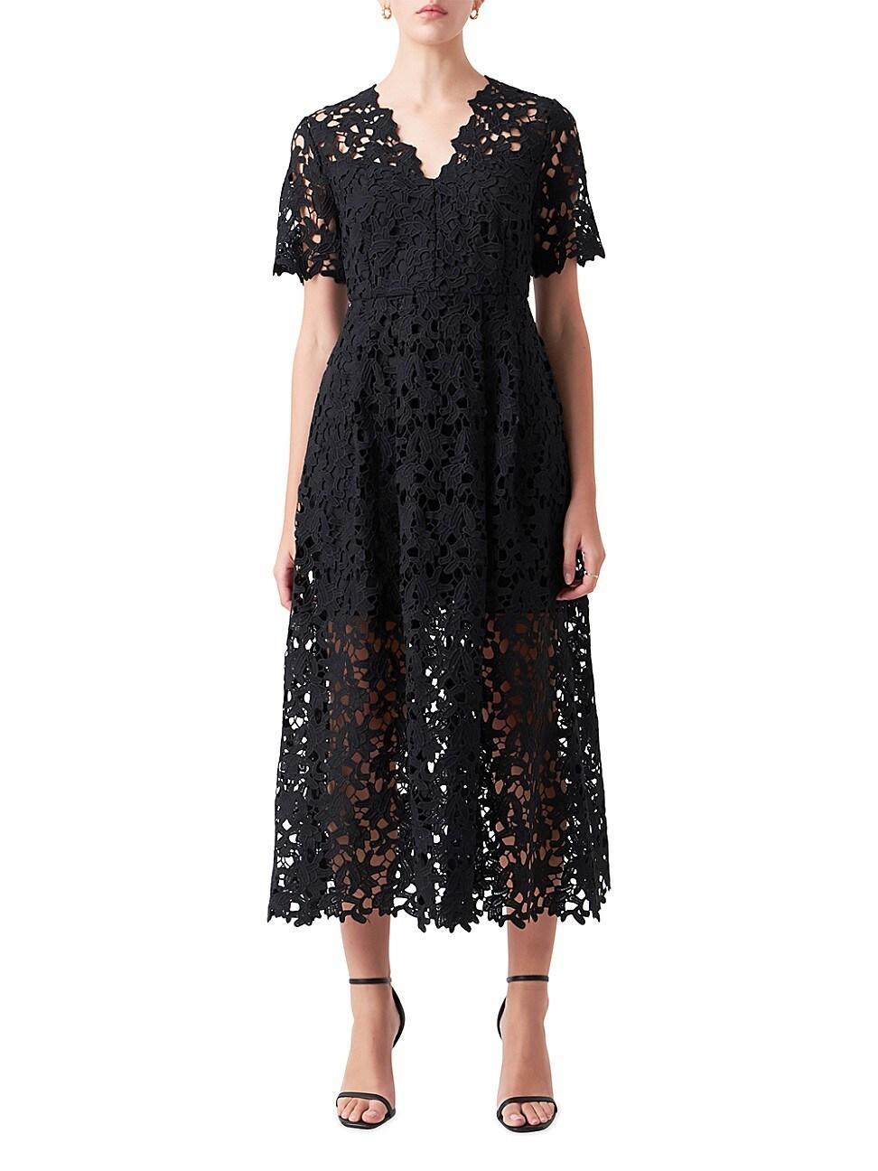 Womens All Over Lace Short Sleeves Midi Dress Product Image