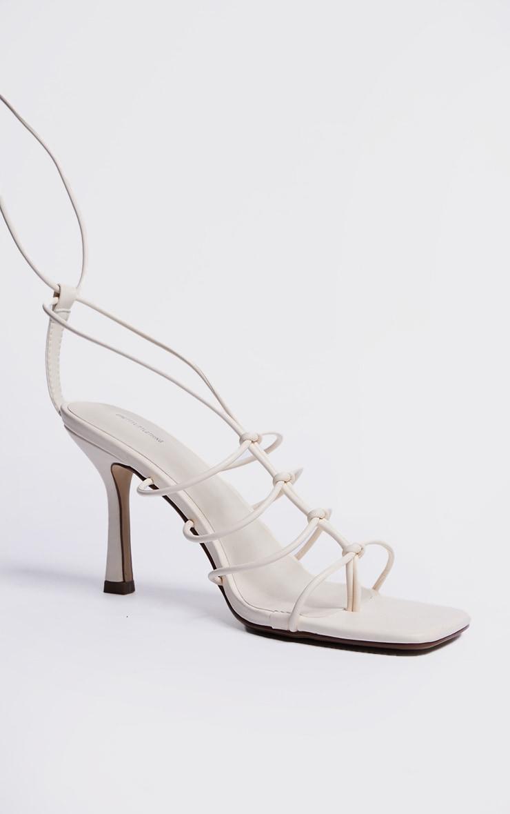 Cream Knotted Lace Up Barely There Sandals Product Image