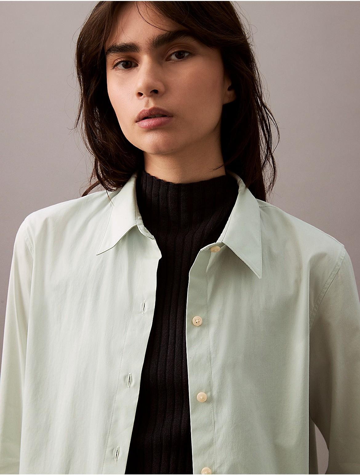 Calvin Klein Womens Classic Stretch Poplin Button-Down Shirt - Green - XS Product Image