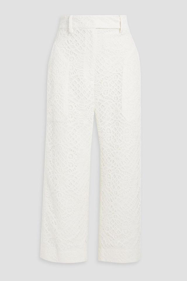 Cropped Cotton-blend Guipure Lace Wide-leg Pants In White Product Image