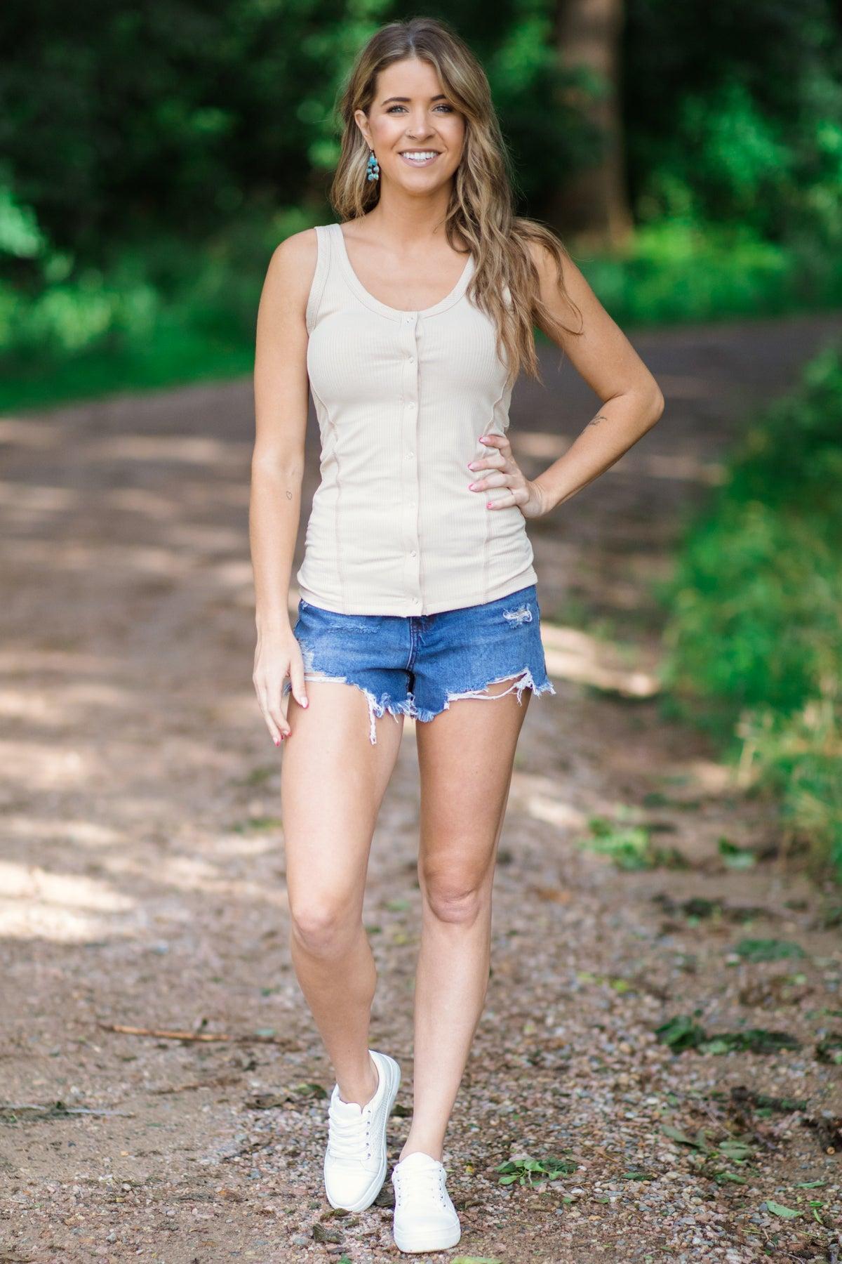 Beige Fitted Tank With Snap Buttons Product Image