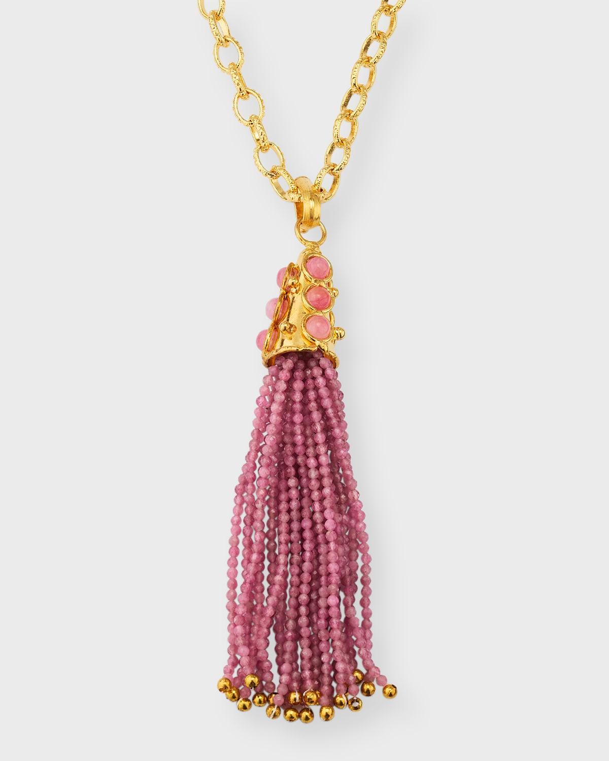 Womens Gio 22K-Gold-Plated & Pink Jade Tassel Pendant Necklace Product Image