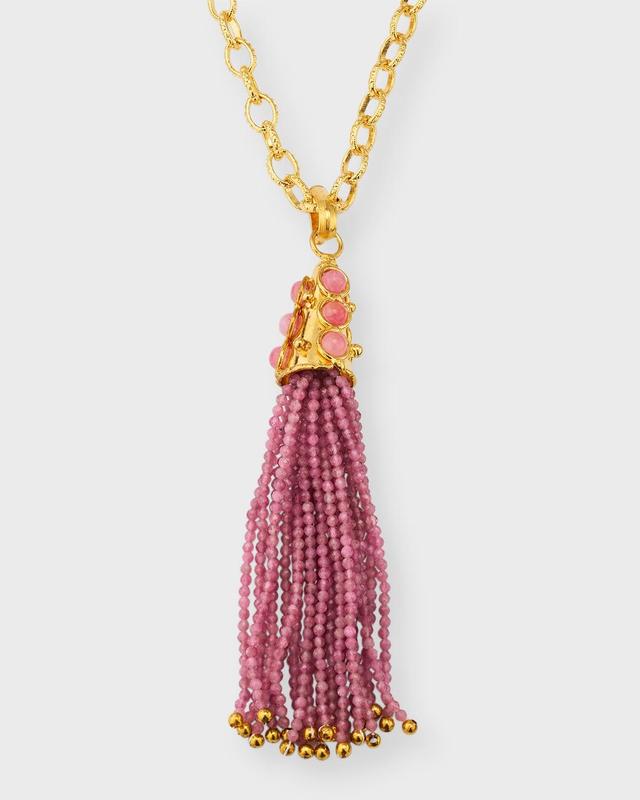 Womens Gio 22K-Gold-Plated & Pink Jade Tassel Pendant Necklace Product Image