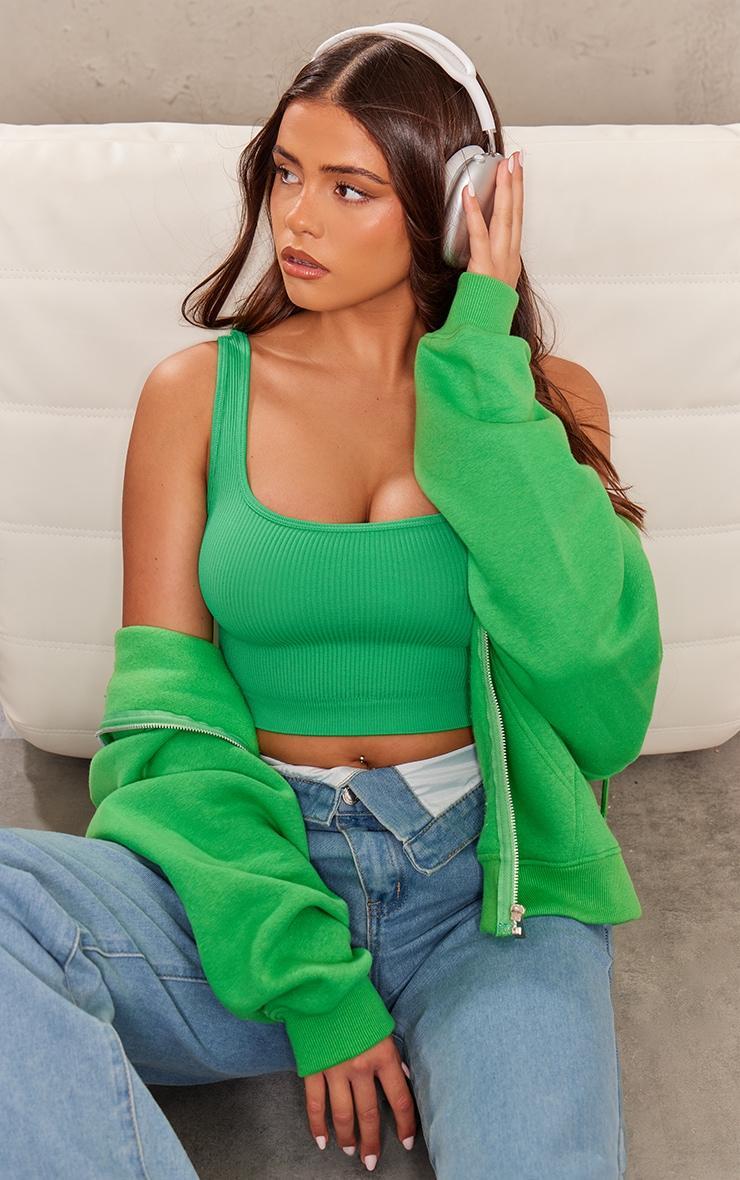 Bright Green Snatched Rib Sleeveless Crop Top product image