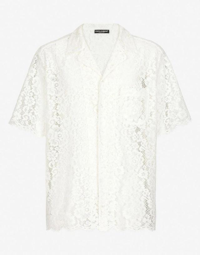 Lace Hawaiian Shirt In White Product Image