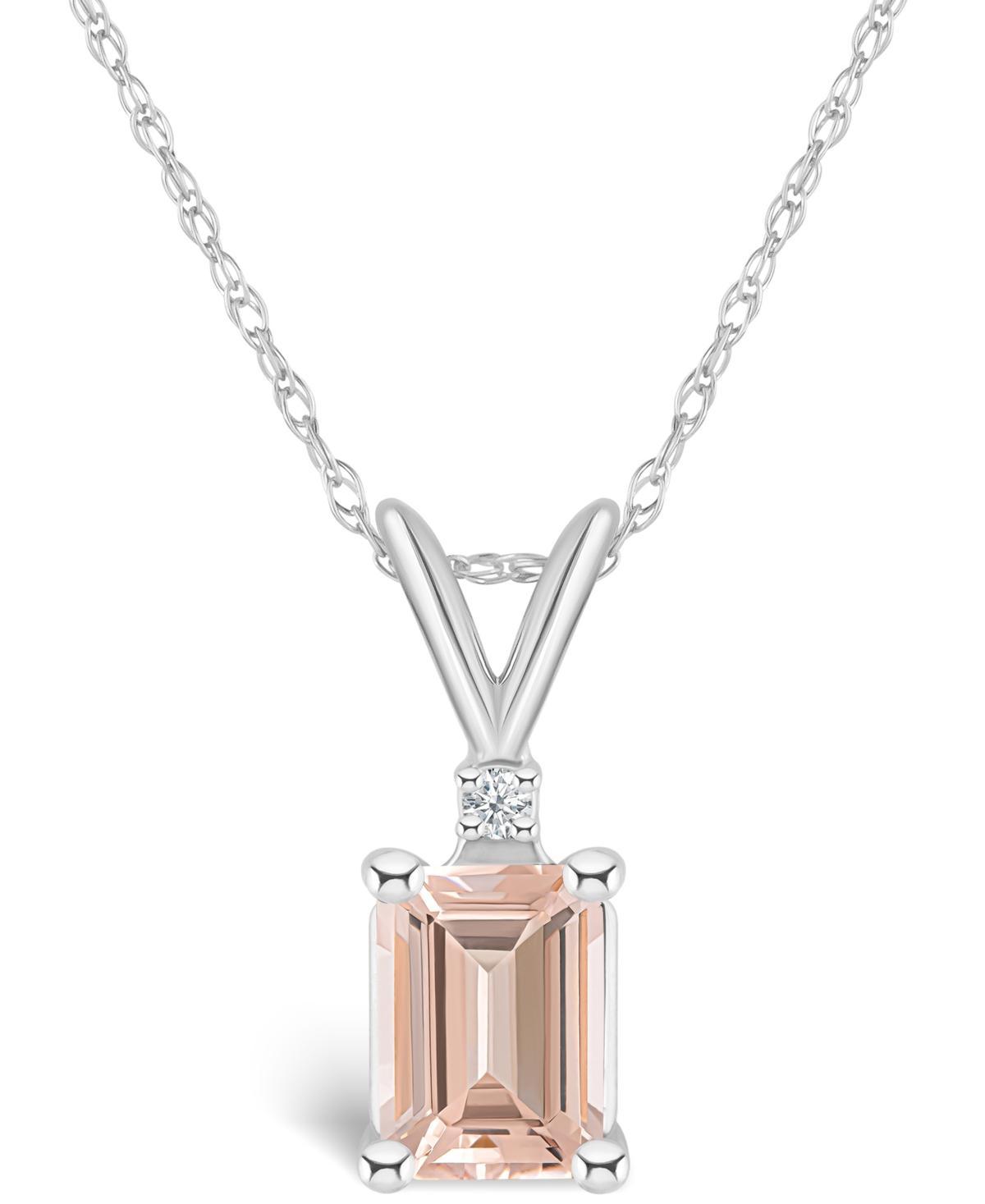 Celebration Gems 14k Gold Emerald Cut Morganite & Diamond Accent Pendant Necklace, Womens 14k Whgold Product Image