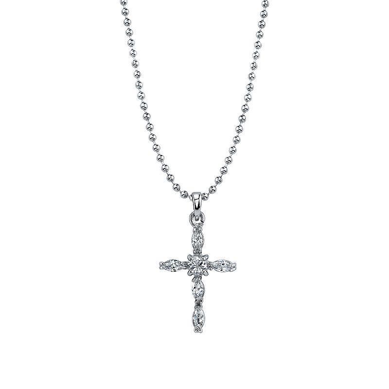 Symbols Of Faith Silver Tone Crystal Cross Pendant Necklace, Womens, White Product Image