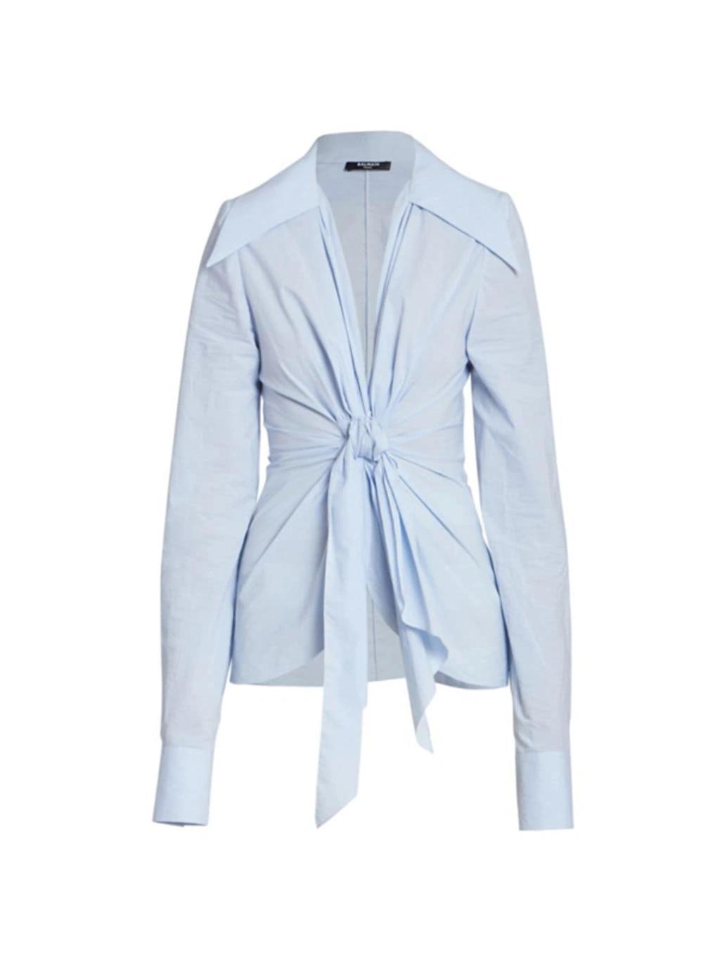 BALMAIN Mini Vichy Poplin Knotted Shirt In Blue Product Image