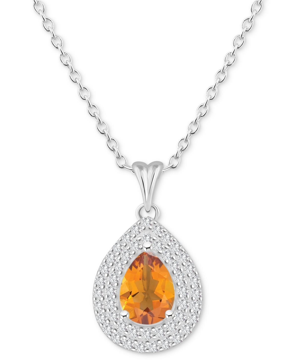 Celebration Gems Sterling Silver Teardrop Citrine & White Topaz Double Halo Pendant Necklace, Womens Orange Product Image