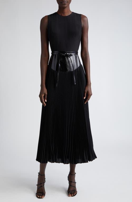 Brandon Maxwell The Claudia Leather Waist Pleated Dress Product Image