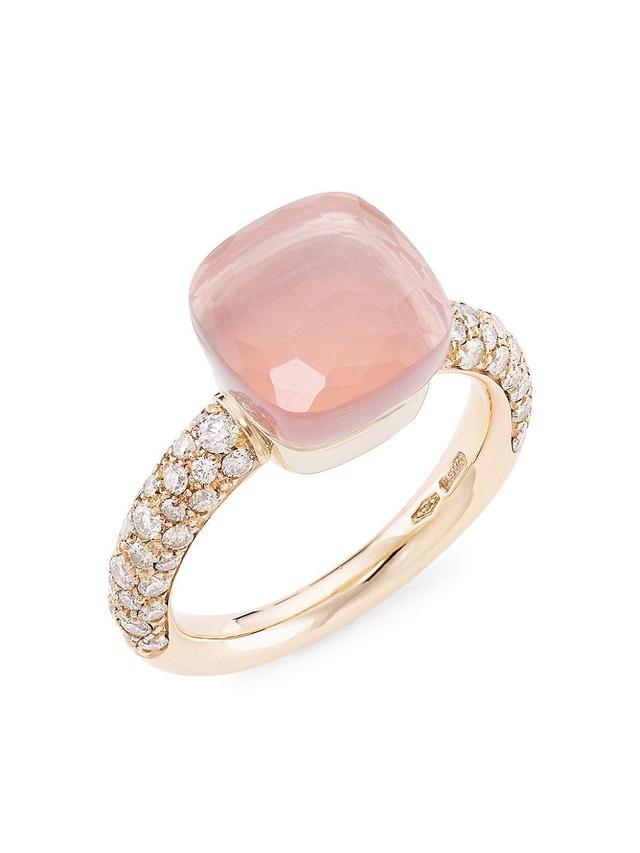 Womens Nudo 18K Rose Gold & White Gold, Rose Quartz & Diamond Classic Square Ring Product Image