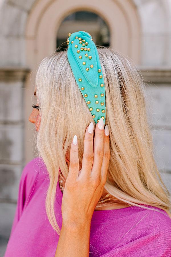 Pretty Presence Embellished Headband In Turquoise Product Image