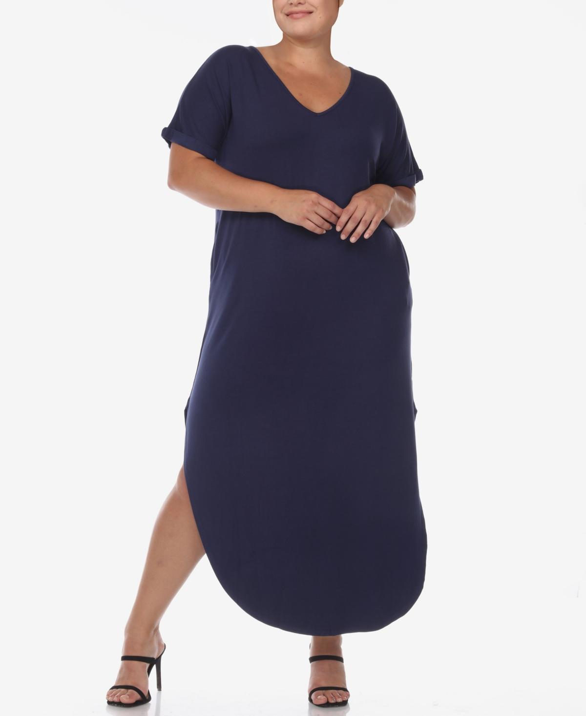 Plus Size White Mark Short Sleeve V-Neck Maxi Dress, Womens Blue Product Image