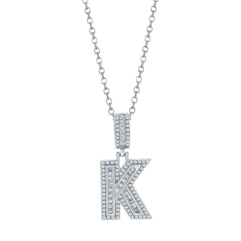 Argento Bella Sterling Silver Cubic Zirconia Initial Pendant Necklace, Womens White Product Image