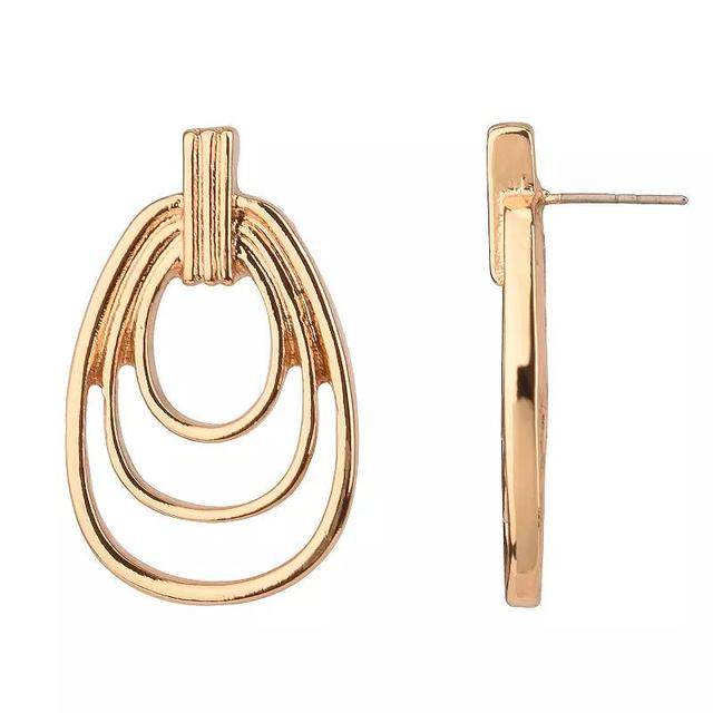 Gold Tone Triple Ring Drop Earrings, Womens, None Product Image