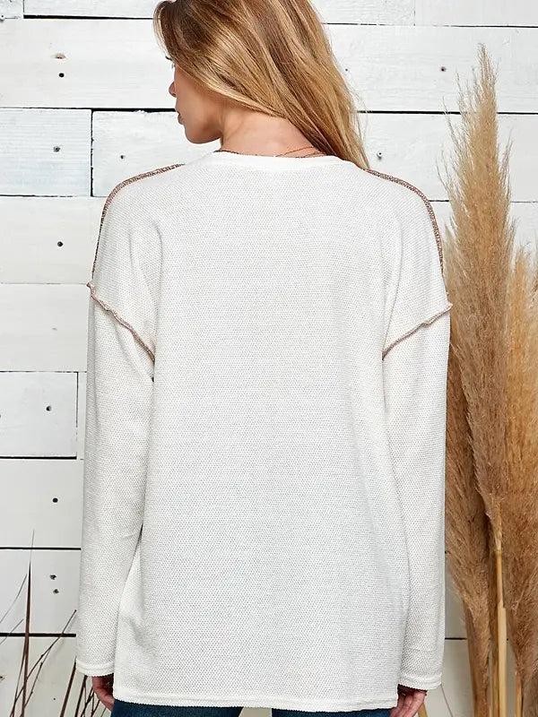 Off White Plus Size Button Up Long Sleeve Knit Loose Top Female Product Image