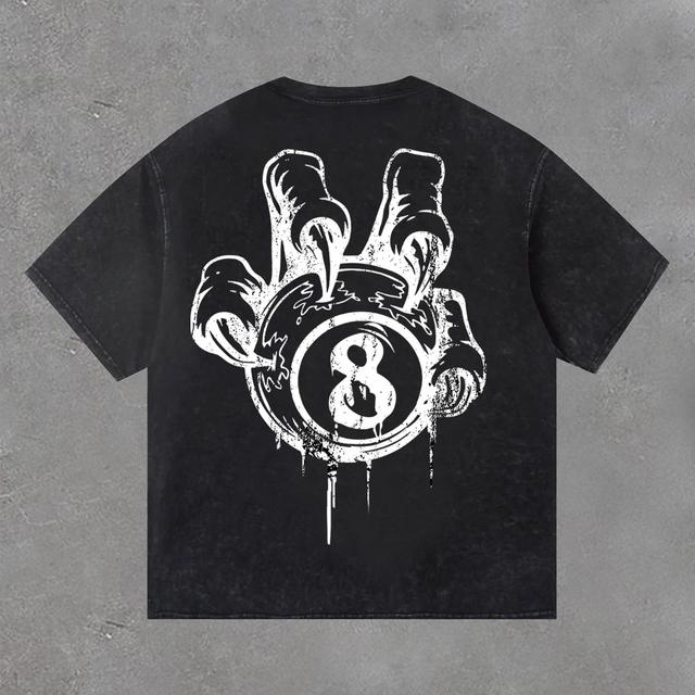 Retro 8 Ball Print Acid Washed T-Shirt Product Image