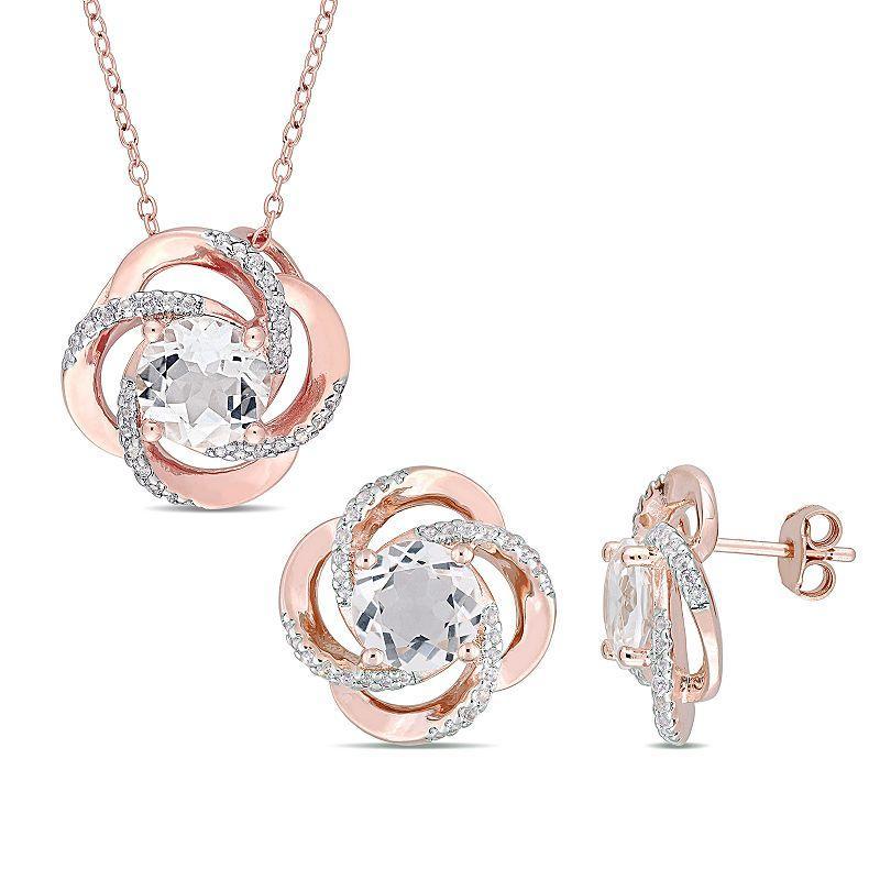 Stella Grace 18k Rose Gold Over Silver White Topaz Pendant and Stud Earring Set, Womens Product Image