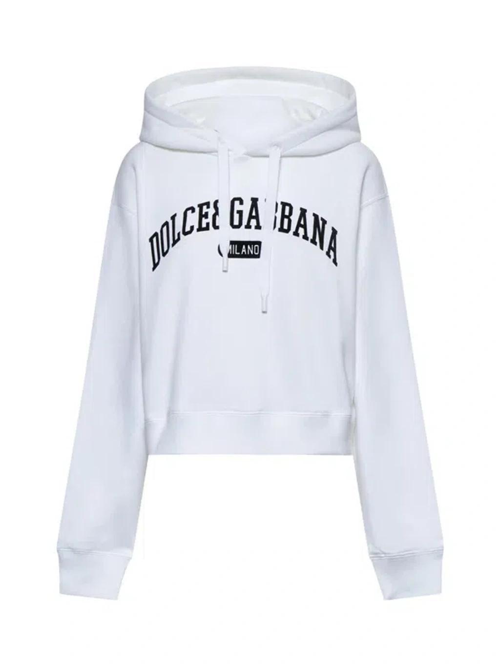 DOLCE & GABBANA Logo Hoodie Drawstring Hood In White Product Image