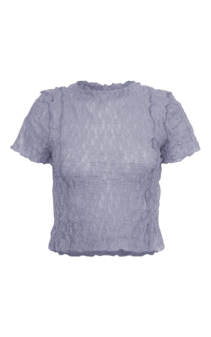 Charcoal Textured Lace Short Sleeve Top Product Image