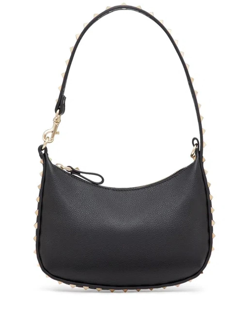 Rockstud Mini Leather Hobo Bag In Black Product Image