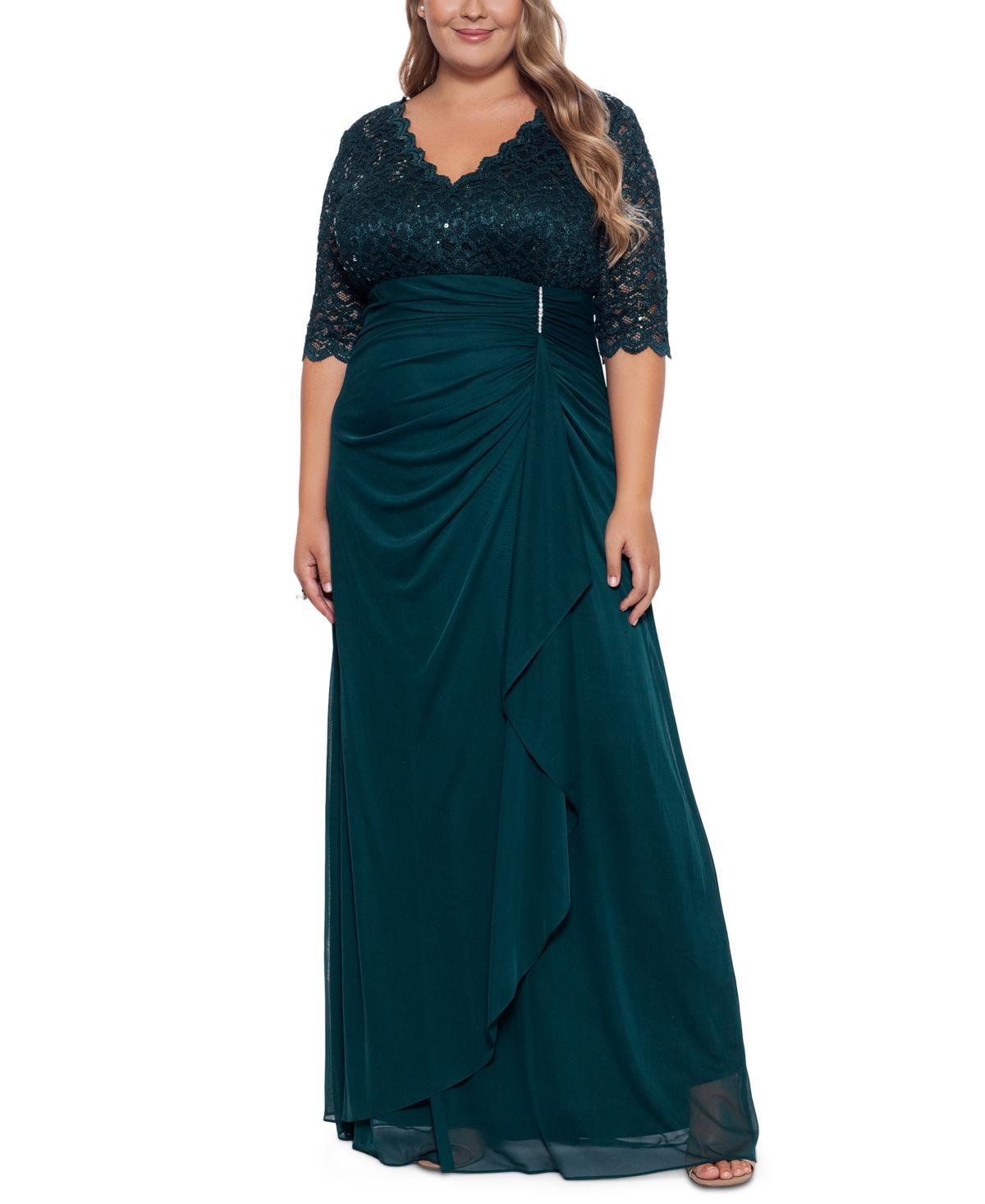 B & A by Betsy & Adam Plus Size V-Neck Gown Product Image